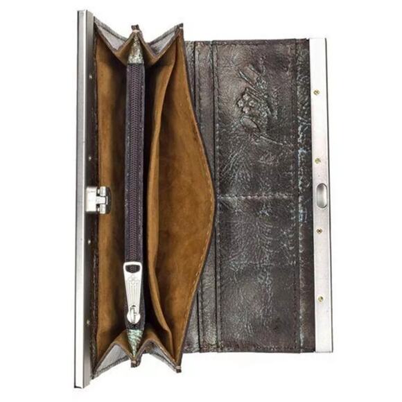 Patricia Nash NWT CAUCHY Wallet Italian Leather Tooled Turquoise Brown NEW - Picture 3 of 12